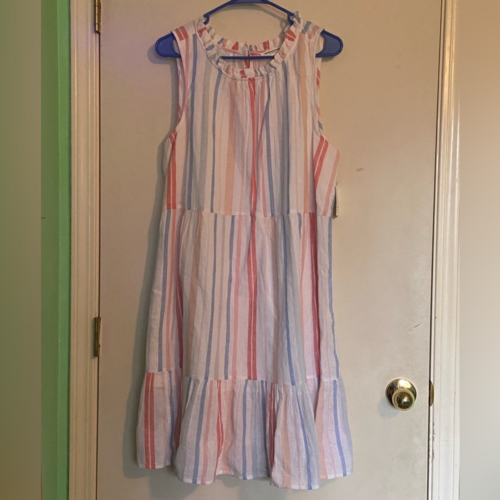 Beachlunchlounge NWT Pink, Blue, and White Vertically Striped Dress
